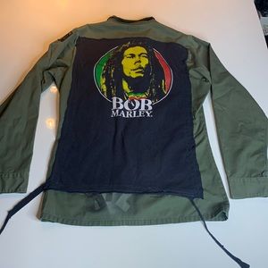 Military graphic t-shirt button down top